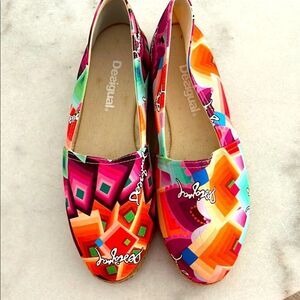 Desigual Espadrilles Beach Plana Deck Colorful Geo Design Sz 38 Spain = Us 8